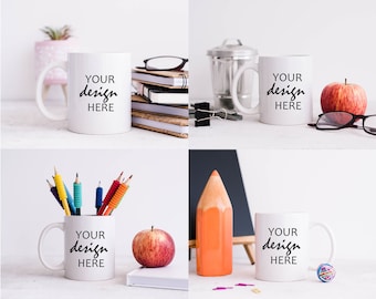 4 Teacher Mug Mockups Coffee Cup Mockup Cup Mock up Teacher Gift Mockup Stock Photo Mug Photo Mock Up SVG Sublimation JPG Digital Download