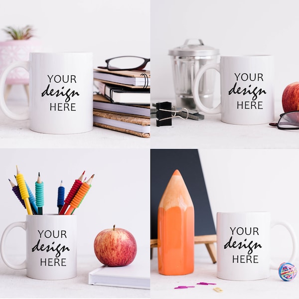 4 Teacher Mug Mockups Coffee Cup Mockup Cup Mock up Teacher Gift Mockup Stock Photo Mug Photo Mock Up SVG Sublimation JPG Digital Download