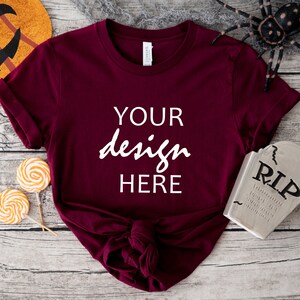 Koszula Maroon Bella Canvas 3001 Mockup Koszulka jesienna Mockup Mockup Halloween Mock-up Jesienna koszulka dyniowa Mock Up Cricut JPG Pobieranie cyfrowe