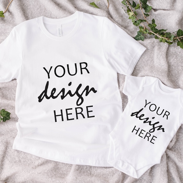 Bella Canvas 3001 Mockup White Tshirt Mockup Daddy & Me Mock Up Mockup Dad Me Baby Bodysuit Mockup Styled Stock Photo Flat Lay JPG Digital