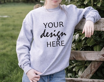 Grey Sweater Mockup Gildan 18000 Mockup Gildan Grey Jumper Mockup Model Mockup Stock Photography SVG Mockup JPG Digital Download