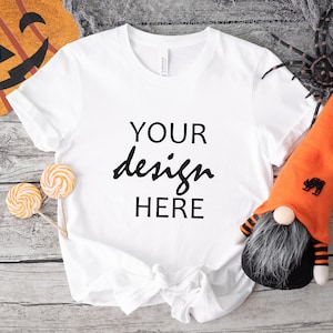 Biała Bella Canvas 3001 Koszulka Mockup Jesień T-shirt Mockup Mockup Halloween Mock-up Jesień Dynia Tee Mock Up Cricut JPG Pobieranie cyfrowe