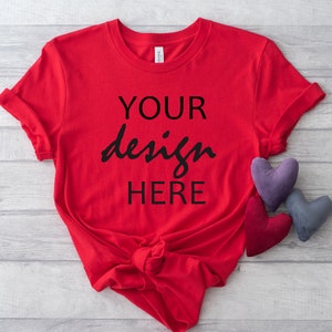 Valentine&#39;s Day Mock up Red Tshirt Mockup Bella Canvas Shirt Styled Stock Photo T-shirt Tee Valentines Gift Mock Up JPG Digital Download