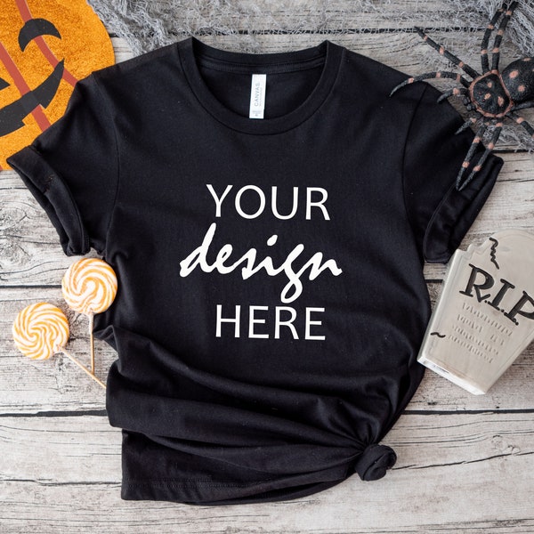 Black Bella 3001 Shirt Mockup Black T-shirt Mock Up Mockup Halloween Mock-up Autumn Pumpkin Tee Mock Up JPG Digital Download