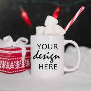 Blank White Christmas Coffee Cup Mockup Mug Mockup Styled Stock Photography, Winter Mug Photo Graphic Design Mock Up, JPG Digital Download