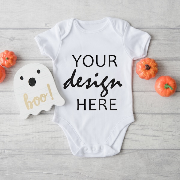 Baby Vest Mockup White Baby Bodysuit Halloween Mock Up Fall Onesie Mockup Halloween Mock-up Autumn Pumpkin Baby Mock Up JPG Digital Download