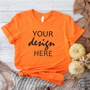 Pomarańczowa Bella Canvas 3001 Koszulka Mockup Jesień T-shirt Mockup Makieta Halloween Mock-up Jesień Dynia Tee Mock Up Cricut JPG Pobieranie cyfrowe