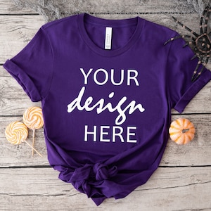 Koszulka Team Purple Bella Canvas 3001 Mockup Koszulka jesienna Mockup Mockup Halloween Mock-up Jesienna koszulka z dynią Mock Up JPG Pobieranie cyfrowe
