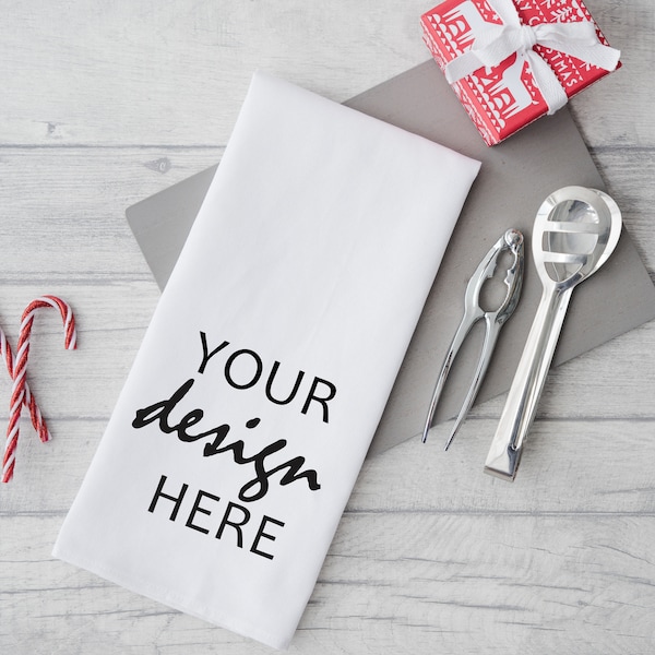 Tea towel Mock up White Tea towel Mockup Christmas Styled Stock Photography Flat lay Winter Mock-up Holiday Mock Up JPG Digital Download