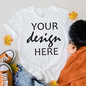 Biała Bella Canvas 3001 Koszulka Mockup Jesień T-shirt Mockup Mockup Halloween Mock-up Jesień Dynia Tee Mock Up Cricut JPG Pobieranie cyfrowe