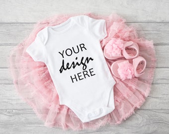 Baby Girl Birthday Bodysuit Mockup Onesie Mockup babygrow mock up romper mock up Tutu Mockup Stock Photo Flat Lay SVG MockUp Sublimation JPG