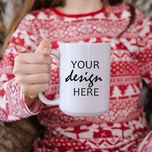 15oz White Christmas Coffee Cup Mockup Mug Mockup Styled Stock Photo Holiday Winter Mug Photo Graphic Design Mock Up, JPG Digital Download