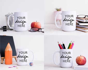 4 x 15oz Mug Mockups Coffee Cup Mock up Stock Photo Office Mockup Teacher Mug Mockup Teacher Gift Mock-up Mock Up JPG Digital Download