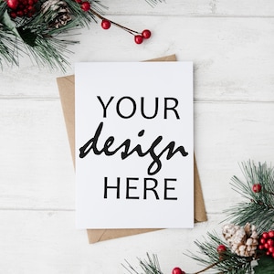 Cartão de Natal mockup 5x7 cartão mock-up svg mockup rústico festivo feriado Natal casamento, estilo de vida foto, Jpeg Download instantâneo