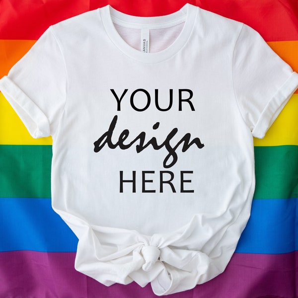 White Bella Canvas 3001 Tshirt Mock up Pride Shirt Mock Up Rainbow Styled Stock Photography Sublimation mockup SVG Mock Up