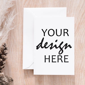 4 x Mockup de cartão de felicitações, envelope branco, Mockup de cartão de agradecimento para casamento rústico de Natal, Retrato de paisagem A6, Download instantâneo Jpeg