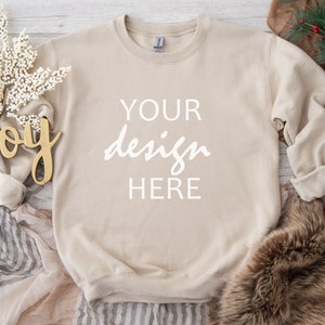 Christmas Sand Sweater Mockup Gildan 18000 Mockup Gildan Sweatshirt Mockup Holiday Stock Photography SVG Mockup JPG Digital Download