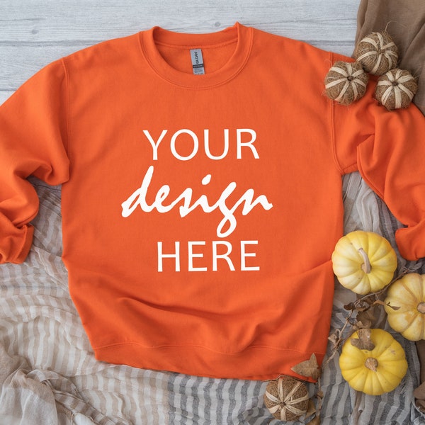 Orange Sweater Mockup Gildan 18000 Mockup Gildan Sweatshirt Mockup Fall Mockup Stock Photo Halloween SVG Mockup JPG Digital Download