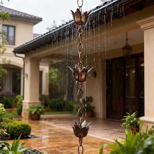 Handcrafted Antique Copper Rain Chain – Garden Downspout Alternative
