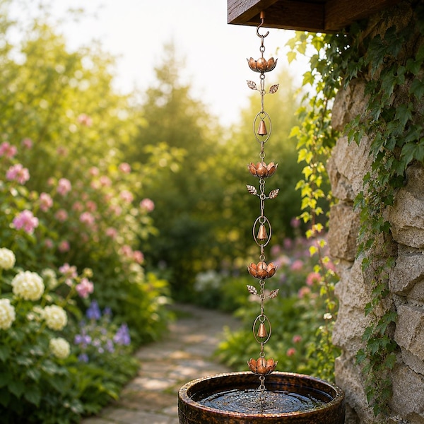Handgefertigte Metall Lotus Blatt Regen Kette, Japanischer Garten Dekor