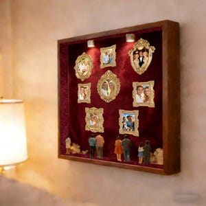 Spersonalizowane pudełko DIY z 8 zdjęciami w miniaturowym stylu muzeum – pudełko z aksamitnym tłem