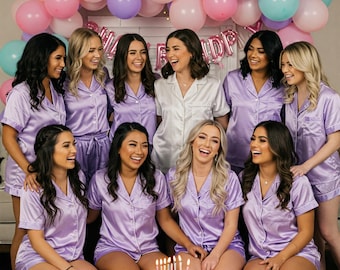 Lilac Satin Pajamas Set: Bridesmaid Bridal Party PJs