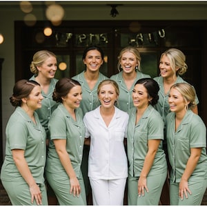 Sage Green Cotton Pajama Set: Bridal Party PJs, Plus Size Available