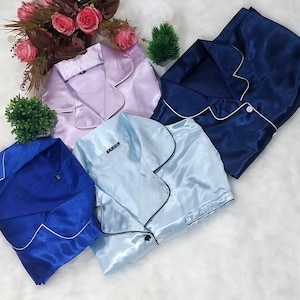 DustyBlue Pajamas Satin Pajamas for woman, BridesmaidSatin Pajamas Set, Bridal Party Gift, Bridesmaid Gifts,Bridal GiftBridal PJs Pajamaset
