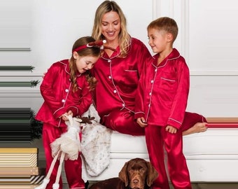 Satin Christmas Pjs, Customized Pajamas for kids n Moms, Christmas Gift, Xmas Kids Pyjamas, Personalized pajamas, Custom pjs pyjamas