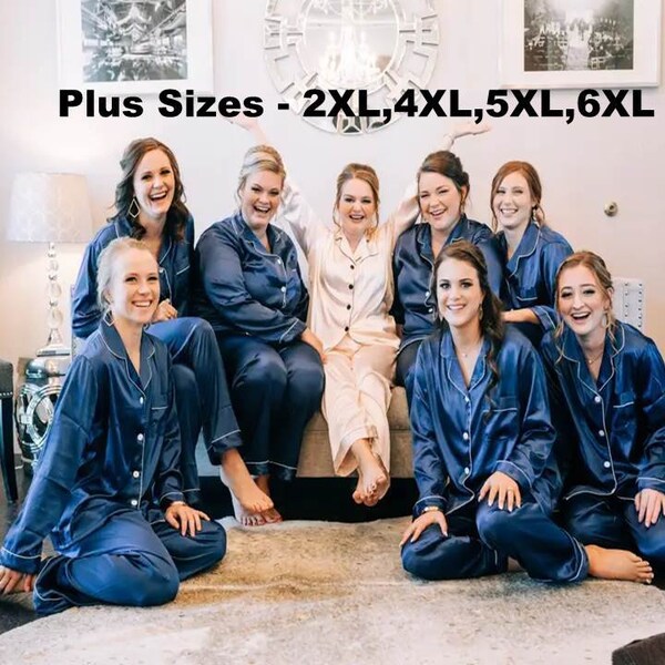 5XL,6XL Plus Size Pajamas, Satin Pajama Set, Bridesmaid pajama set, Bridal Party Pajamas, Bridesmaid Pjs, Bride Pajamas,Bachelorette Pajamas