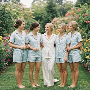 Dusty Blue Bridesmaid Pjs Shorts, Bridesmaid Pajamas,Pajama Set forwoman,Pajamas set,Powder Blue Bridesmaid Pjs,Bridesmaid Gift,Bridal Gifts