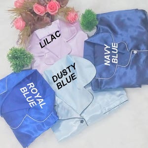 Blue Satin Bridesmaid Pajamas: Plus Size Bridal Party PJs