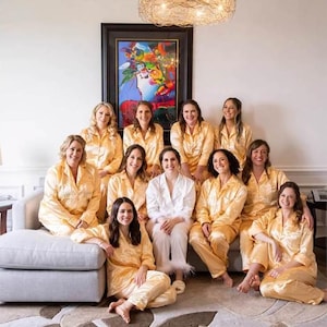 Golden Satin Plus Size Pajama Set: Bridal Party PJs