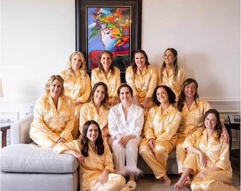 Golden Satin Plus Size Pajama Set: Bridal Party PJs
