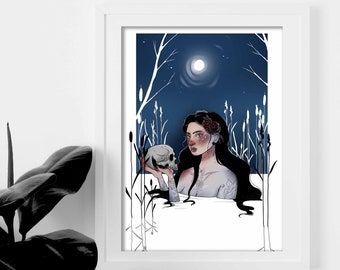 Rusalka Art Print, Slavic Mermaid Art Print // Slavic folklore illustration, Siren art print, Witchy home décor, Gothic wall art