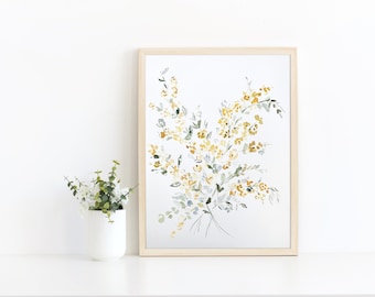 Forsynthia inspiriert gelbe Aquarell Blumen Druck, Blumenwandkunst