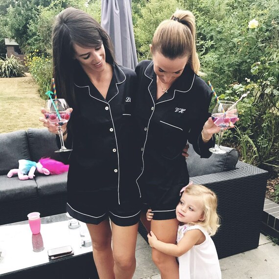 Personalised Black Silky Satin Pyjamas Short Set Etsy Canada