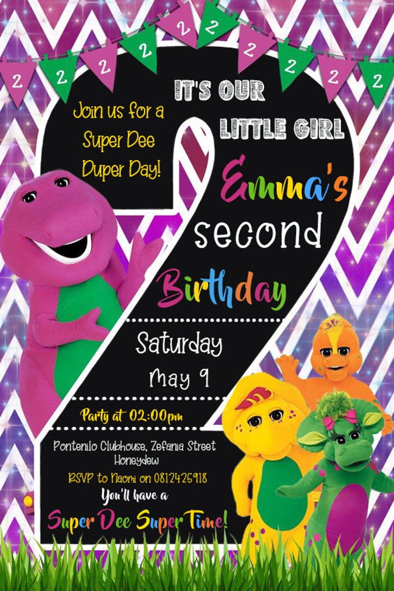 Barney Birthday Party Invitation Barney And Friends Etsy