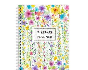 2022-23 PLANNER AGENDA FLOWER Rain Artwork, A5 Planner, 12 Month Weekly Layout Planner, Choose your starting month, Stickers & Bookmark