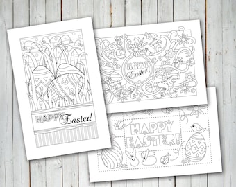 HAPPY EASTER Color-In CARDS -Happy Easter Cards to color -Color with a purpose- Coloring Easter cards -Pdf file -Instant Download