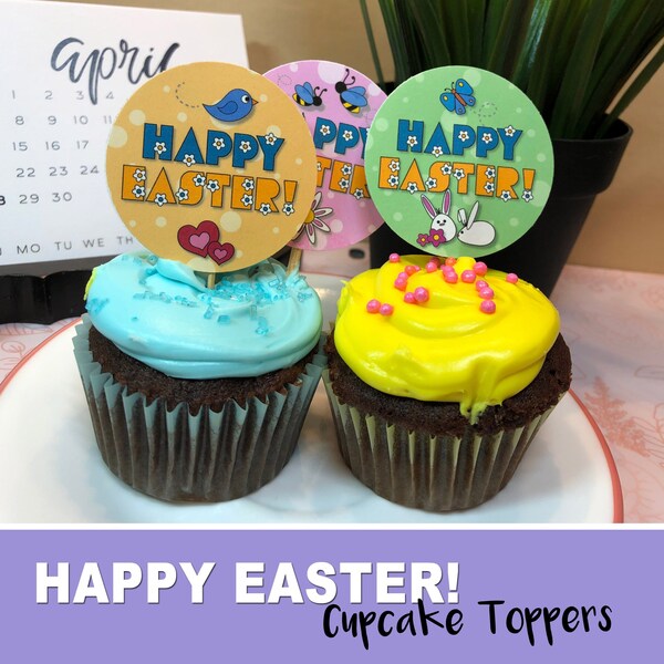 EASTER Cupcake Toppers - Happy Easter toppers, Easter School party, Easter Toppers, Decoracion de Pascua -PDF file - Instant Download