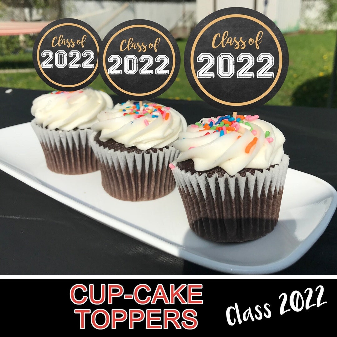 GRADUATION CUPCAKES TOPPERS Party Item Digital File, Chalk, Farm Style