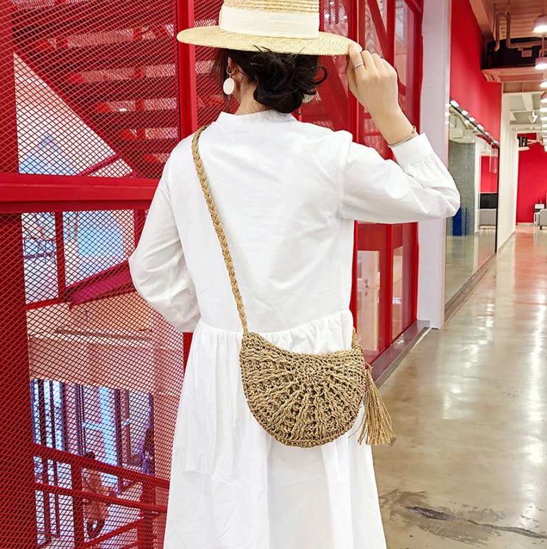 New Holiday Leisure Straw Bag Round Hand-woven Tassel Bag - Etsy