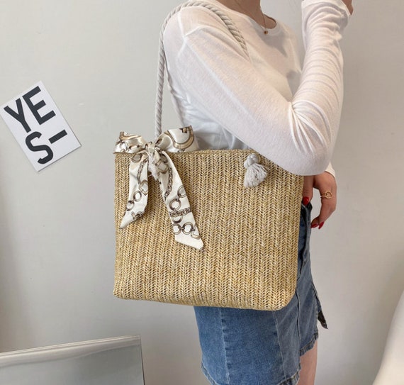 Woven big bag/all-match one-shoulder messenger bag/fashionable | Etsy