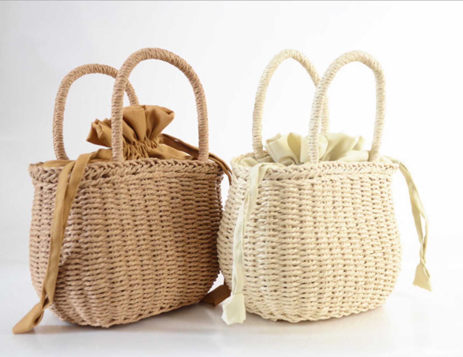 Drawstring straw bag solid color portable straw bag thick Etsy