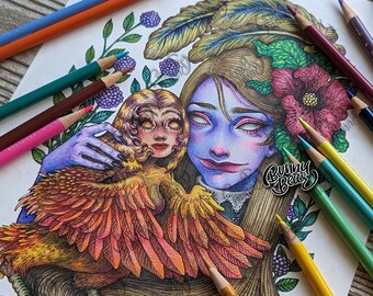 Harpy coloring page for adult Letter and A4 size