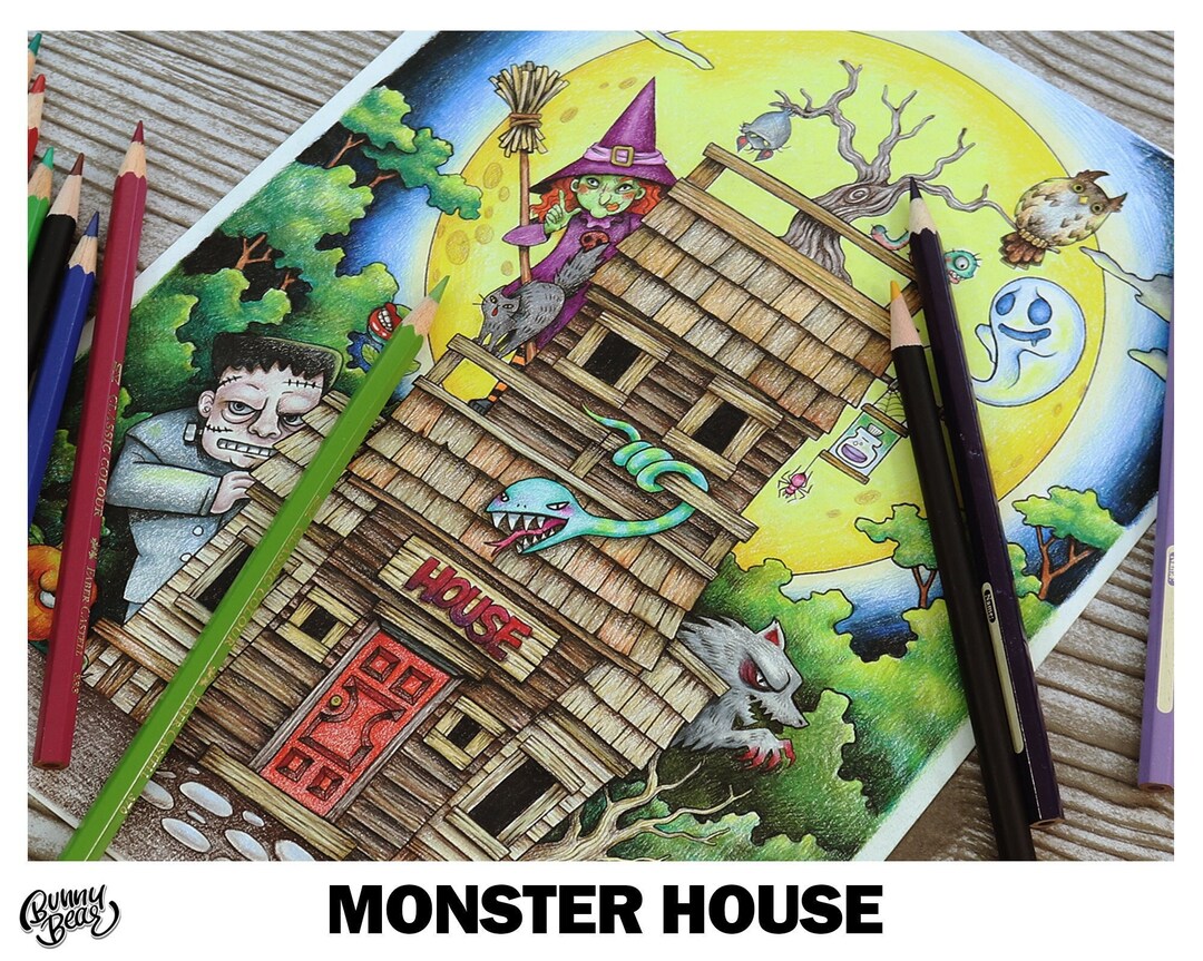 Monster House Coloring Page downloadable Digital Copy for Adult. Pdf