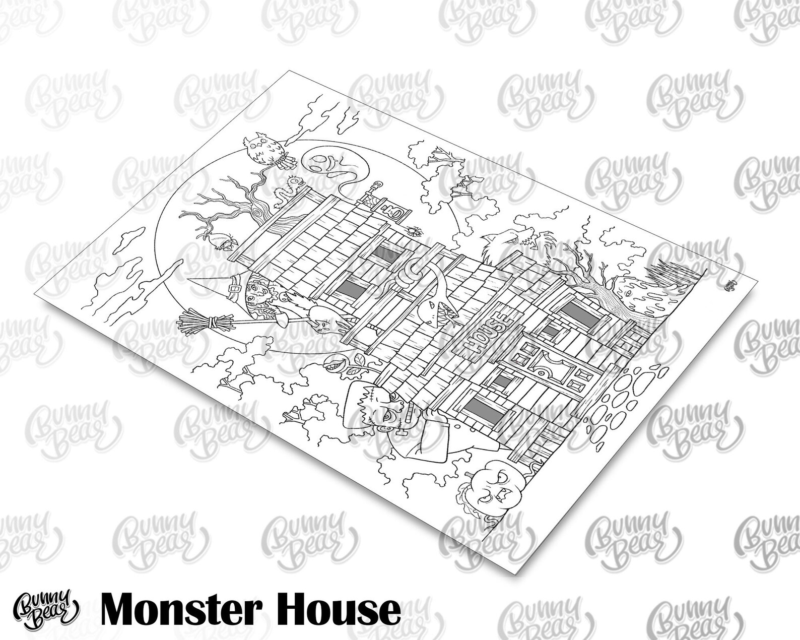 Monster House Coloring Page Downloadable Digital Copy For Etsy