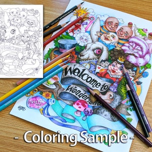 Welcome to wonderland Coloring page Downloadable digital copy for Adult. Pdf & Jpg file Letter8.5x11 and A421cm x 29.7cm image 3