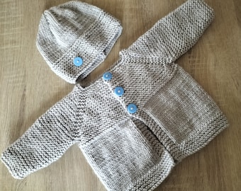 Ensemble cardigan tricoté à la main pour bébé garçon 0-3 mois